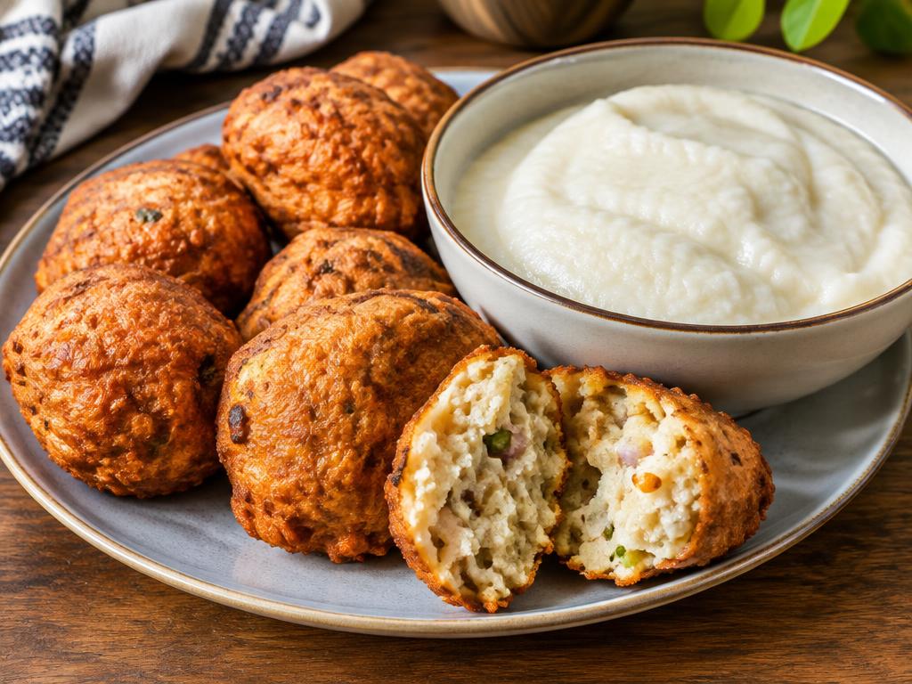 Nigerian akara bean fritters with pap
